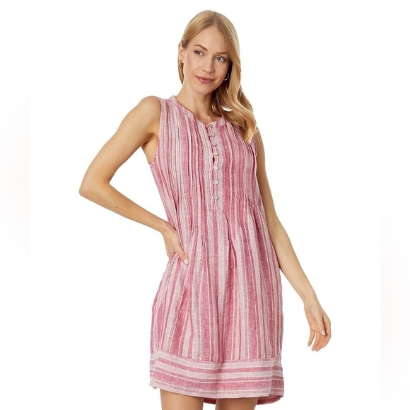 Faherty Dresses & Skirts - Faherty Isha Striped Mini Dress Tank 100% Linen Pink White Pockets Size XS EUC